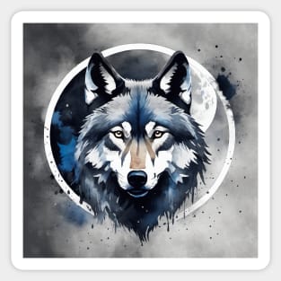 Timber Wolf in Watercolor and Charcoal Sticker